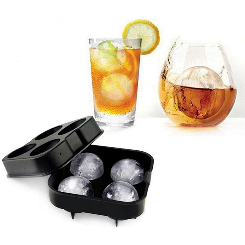 Whiskey Cocktail Ice Mould Tray Maker 4-Cavity Round Shape Silicone Ice Cubes Mould Tray Silicone Ice Cube Mold