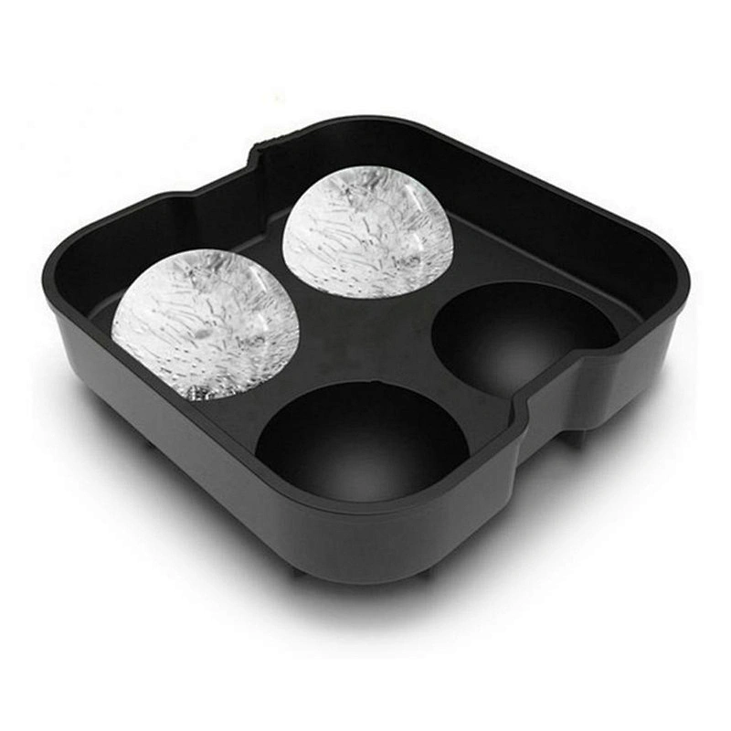Whiskey Cocktail Ice Mould Tray Maker 4-Cavity Round Shape Silicone Ice Cubes Mould Tray Silicone Ice Cube Mold